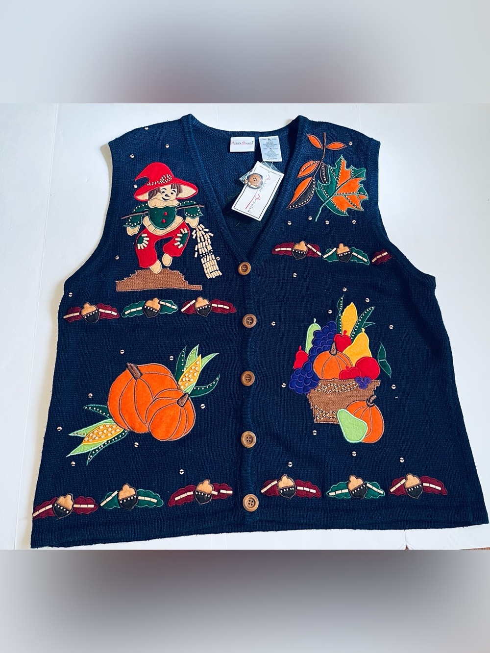 NWT Vintage 90s Bobbie Brooks Autumn Harvest Knit Sweater Vest XL Grannycore